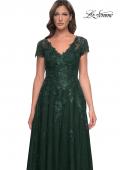Picture of: A-Line Dress with Lace Applique and Sheer Short Sleeves in Emerald, Style: 30168, Detail Picture 3