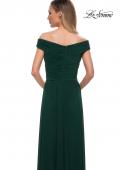 Picture of: Off the Shoulder Net Jersey Long Dress with Ruching in Emerald, Detail Picture 4