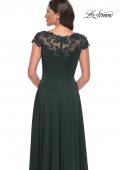 Picture of: A-Line Satin Dress with Stunning Beaded Neckline and Short Sleeves in Emerald, Style: 31195, Detail Picture 4