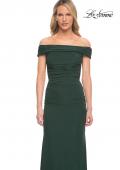 Picture of: Ruched Off the Shoulder Net Jersey Evening Dress in Emerald, Detail Picture 7