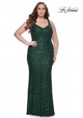 Picture of: Fitted Stretch Sequin Plus Size Dress with V Neck in Emerald, Style: 31163, Main Picture