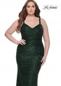 Picture of: Beaded Lace Plus Dress with Ruching and V Neckline in Emerald, Style: 31982, Main Picture