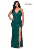 Picture of: Fringe Sequin Plus Size Prom Gown with Criss Cross Back in Emerald, Style: 29013, Detail Picture 8
