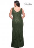 Picture of: Stretch Sequin Plus Size Gown with Slit and V Neck in Emerald, Style: 30307, Detail Picture 8