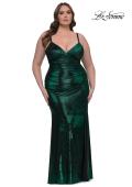 Picture of: Metallic Plus Size Prom Dress with Flattering Ruching in Emerald , Style: 33020, Detail Picture 12