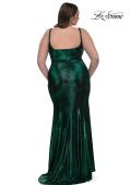 Picture of: Metallic Plus Size Prom Dress with Flattering Ruching in Emerald , Style: 33020, Detail Picture 13