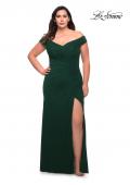 Picture of: Flattering Ruched Off the Shoulder Plus Size Dress in Emerald, Style: 29722, Detail Picture 15
