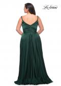 Picture of: Ruffle Slit Satin Long Plus Size Dress with V Neck in Emerald, Style: 29740, Back Picture
