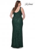 Picture of: Fitted Stretch Sequin Plus Size Dress with V Neck in Emerald, Style: 31163, Back Picture
