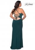 Picture of: Jersey Plus Size Dress with Slit and Lace Up Back in Emerald, Style: 29055, Detail Picture 1
