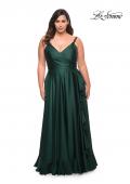 Picture of: Ruffle Slit Satin Long Plus Size Dress with V Neck in Emerald, Style: 29740, Detail Picture 3