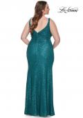 Picture of: Sequin Plus Size Dress with Ruching and Slit in Emerald, Style: 31138, Detail Picture 3