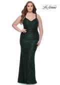 Picture of: Beaded Lace Plus Dress with Ruching and V Neckline in Emerald, Style: 31982, Detail Picture 3