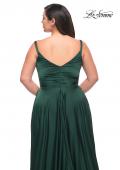 Picture of: Ruffle Slit Satin Long Plus Size Dress with V Neck in Emerald, Style: 29740, Detail Picture 4