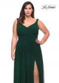 Picture of: Net Jersey Plus Size Long Dress with Slit and V Neck in Emerald, Style: 29075, Detail Picture 5