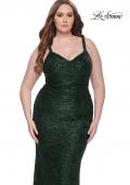 Picture of: Beaded Lace Plus Dress with Ruching and V Neckline in Emerald, Style: 31982, Detail Picture 6