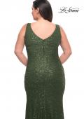 Picture of: Stretch Sequin Plus Size Gown with Slit and V Neck in Emerald, Style: 30307, Detail Picture 7