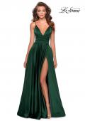 Picture of: Long Satin Dress with Side Slit and V Shaped Back in Emerald, Style: 28607, Main Picture