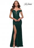 Picture of: Lace Off the Shoulder Gown with Deep V Neckline in Emerald, Style 29693, Main Picture
