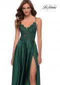 Picture of: Satin and Lace Prom Dress with Sheer Bodice in Emerald, Style 29760, Main Picture