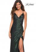 Picture of: Long Sequin Gown in Jewel Tones with V Neckline in Emerald, Main Picture