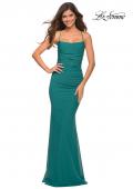 Picture of: Ruched Net Jersey Gown with Square Neckline in Emerald, Main Picture