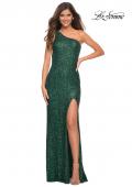 Picture of: One Shoulder Luxurious Soft Sequin Dress with Slit in Emerald, Main Picture