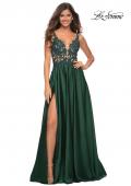 Picture of: Gorgeous Satin Gown with Sheer Lace Bodice in Emerald, Main Picture
