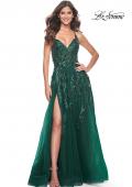 Picture of: Fabulous A-Line Gown Embellished with Sequin Beaded Applique in Jewel Tones in Emerald, Style: 32346, Main Picture
