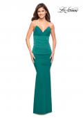Picture of: Rhinestone Strap Net Jersey Dress with Ruching in Emerald, Style: 30793, Detail Picture 8