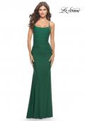 Picture of: Intricate Lace Up Back Jersey Gown with Ruching in Emerald, Style: 31330, Detail Picture 8