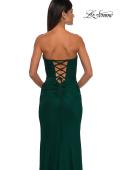 Picture of: Simple Net Prom Dress with High Slit and Flattering Ruching in Emerald, Style: 33018, Detail Picture 8