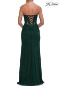 Picture of: Strapless Rhinestone Gown with Sheer Cutouts, Lace-Up Back, and High Slit in Emerald, Style: 33327, Detail Picture 8