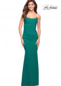 Picture of: Net Jersey Long Dress with Ruching and Diamond Straps in Emerald, Style: 30701, Detail Picture 9