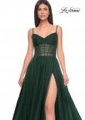 Picture of: A-Line Rhinestone Tulle Embellished Gown with Illusion Top in Emerald, Style: 31970, Detail Picture 9