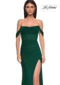 Picture of: Simple Off the Shoulder Net Jersey Dress with Sheer Waist in Emerald , Style 32684, Detail Picture 9