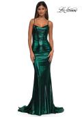 Picture of: Metallic Jersey Dress with Low Back and Ruching in Emerald, Style: 32932, Detail Picture 9