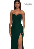 Picture of: Simple Net Prom Dress with High Slit and Flattering Ruching in Emerald, Style: 33018, Detail Picture 9