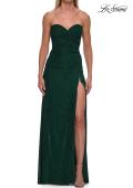 Picture of: Strapless Fitted Rhinestone Gown with Slit and Lace-Up Back in Emerald, Style: 33383, Detail Picture 9