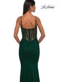 Picture of: Ruched Corset Top Prom Dress with Deep V in Emerald , Style: 32642, Detail Picture 10
