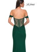 Picture of: Simple Off the Shoulder Net Jersey Dress with Sheer Waist in Emerald , Style 32684, Detail Picture 10