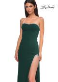 Picture of: Strapless Jersey Dress with Rhinestone Neckline and Slit Detail in Emerald , Style 32825, Detail Picture 10