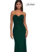 Picture of: Simple Net Prom Dress with High Slit and Flattering Ruching in Emerald, Style: 33018, Detail Picture 10