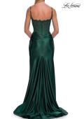 Picture of: Lace and Satin Fitted Gown with High Slit and Spaghetti Straps in Emerald, Style: 33325, Detail Picture 10