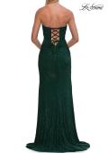 Picture of: Strapless Fitted Rhinestone Gown with Slit and Lace-Up Back in Emerald, Style: 33383, Detail Picture 10