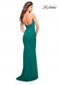 Picture of: Net Jersey Long Dress with Ruching and Diamond Straps in Emerald, Style: 30701, Detail Picture 11