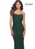 Picture of: Chic Soft Sequin Stretch Dress with Open Back in Jewel Tones in Emerald, Style: 31027, Detail Picture 11