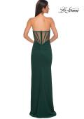 Picture of: Strapless Jersey Dress with Rhinestone Neckline and Slit Detail in Emerald , Style 32825, Detail Picture 11