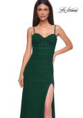 Picture of: Net Jersey Simple Prom Dress with Ruching and Corset Top in Emerald , Style 32925, Detail Picture 11