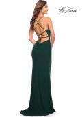 Picture of: Chic Long Net Jersey Dress with Lace Up Back in Emerald, Style: 30418, Detail Picture 12